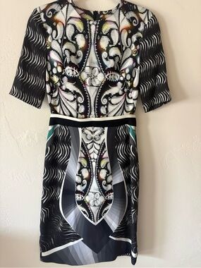 Peter Pilotto geometric print crepe sheath dress mirrored pattern Designer